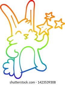 rainbow gradient line drawing of a cartoon happy rabbit