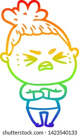rainbow gradient line drawing of a cartoon angry woman