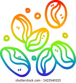 rainbow gradient line drawing of a cartoon coffee beans