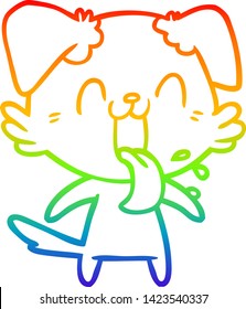 rainbow gradient line drawing of a cartoon panting dog