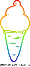 dibujo de una línea de gradiente de arco iris de un helado de dibujos animados