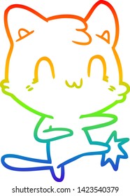 rainbow gradient line drawing of a cartoon happy cat karate kicking