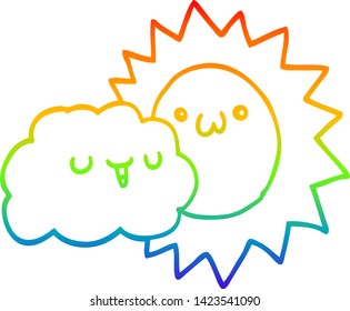 rainbow gradient line drawing of a cartoon sun and cloud