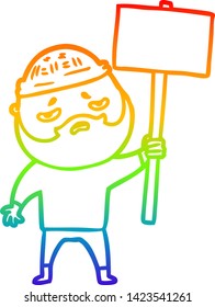 Regenbogen-Farbverlauf-Linie Zeichnung eines Cartoon besorgt Mann mit Bart