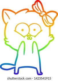 rainbow gradient line drawing of a cartoon cat
