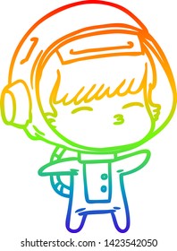 rainbow gradient line drawing of a cartoon curious astronaut