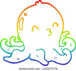 rainbow gradient line drawing of a cartoon octopus