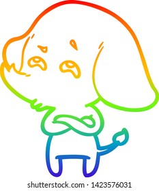 dibujo de una línea de gradiente de arco iris de un elefante de dibujos animados recordando