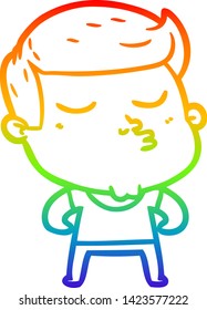 rainbow gradient line drawing of a cartoon model guy pouting