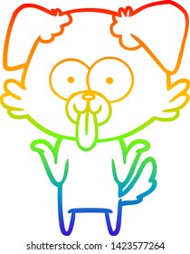 rainbow gradient line drawing of a cartoon dog with tongue sticking out