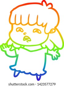 Regenbogen-Farbverlauf-Zeichnung einer Cartoon besorgten Frau