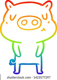 rainbow gradient line drawing of a cartoon content pig