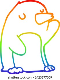 dibujo de la línea de gradiente del arco iris de un pingüino de dibujos animados