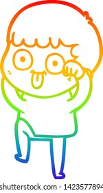 rainbow gradient line drawing of a cartoon man staring