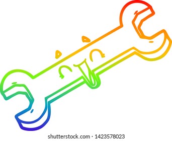 rainbow gradient line drawing of a cartoon laughing spanner