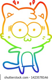 rainbow gradient line drawing of a cartoon surprised cat