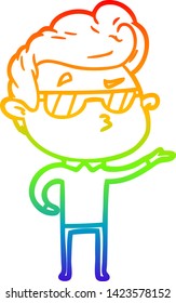 rainbow gradient line drawing of a cartoon cool guy
