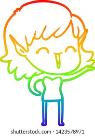 rainbow gradient line drawing of a cartoon elf girl
