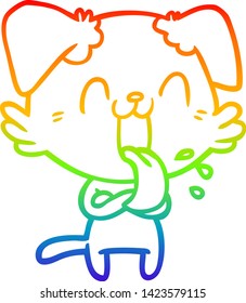 rainbow gradient line drawing of a cartoon panting dog