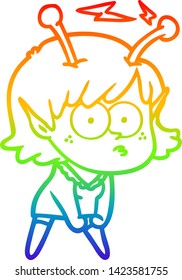 rainbow gradient line drawing of a cartoon alien girl