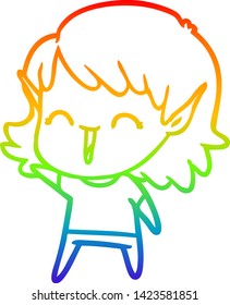 rainbow gradient line drawing of a cartoon elf girl