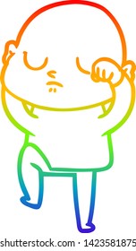 rainbow gradient line drawing of a cartoon bald man