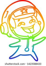 rainbow gradient line drawing of a cartoon laughing astronaut