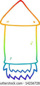 dibujo de una línea de gradiente de arco iris de un cohete de dibujos animados