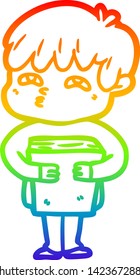 dibujo de una línea de gradiente de arcoiris de un hombre curioso de dibujos animados