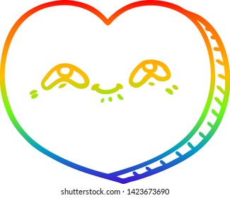 rainbow gradient line drawing of a cartoon love heart