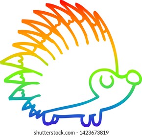 rainbow gradient line drawing of a cartoon spiky hedgehog