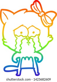 dibujo de una línea de gradiente de arco iris de un gato de dibujos animados