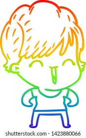 rainbow gradient line drawing of a cartoon laughing woman