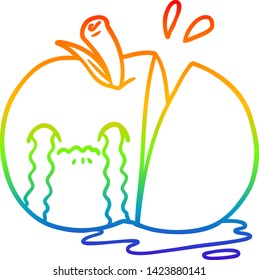 Regenbogen-Farbverlauf-Linie Zeichnung eines traurigen, geschnittenen Apfels