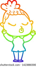 rainbow gradient line drawing of a cartoon calm woman
