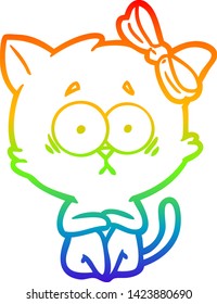 rainbow gradient line drawing of a cartoon cat
