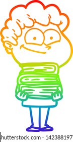 rainbow gradient line drawing of a cartoon happy man