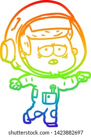 rainbow gradient line drawing of a cartoon tired astronaut