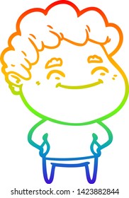 dibujo de una línea de gradiente de arco iris de un hombre amigo de la caricatura
