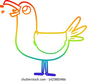 rainbow gradient line drawing of a cartoon seagull