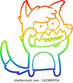 dibujo de línea de gradiente de arcoiris de un zorro de barrido de dibujos animados