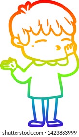 dibujo de una línea de gradiente de arcoiris de un niño curioso de dibujos animados