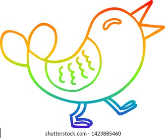 rainbow gradient line drawing of a cartoon bluebird