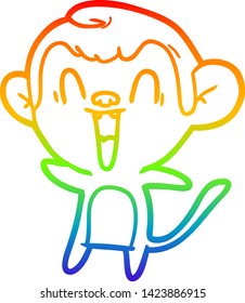 rainbow gradient line drawing of a cartoon laughing monkey