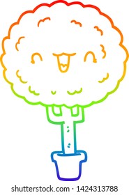 rainbow gradient line drawing of a cartoon happy tree