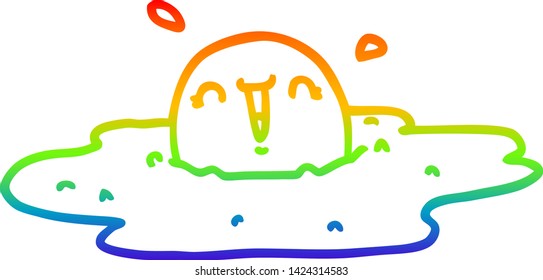 rainbow gradient line drawing of a cartoon fried egg