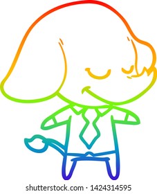 dibujo de una línea de degradado de arco iris de un gestor de elefantes sonrientes de dibujos animados