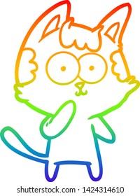 dibujo de una línea de gradiente de arco iris de un gato de dibujos animados considerando