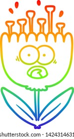 rainbow gradient line drawing of a cartoon shocked flower