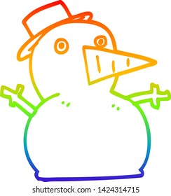 rainbow gradient line drawing of a cartoon funny snowman